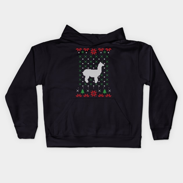 Funny Alpaca Llamas Ugly Christmas Sweater Kids Hoodie by BadDesignCo
